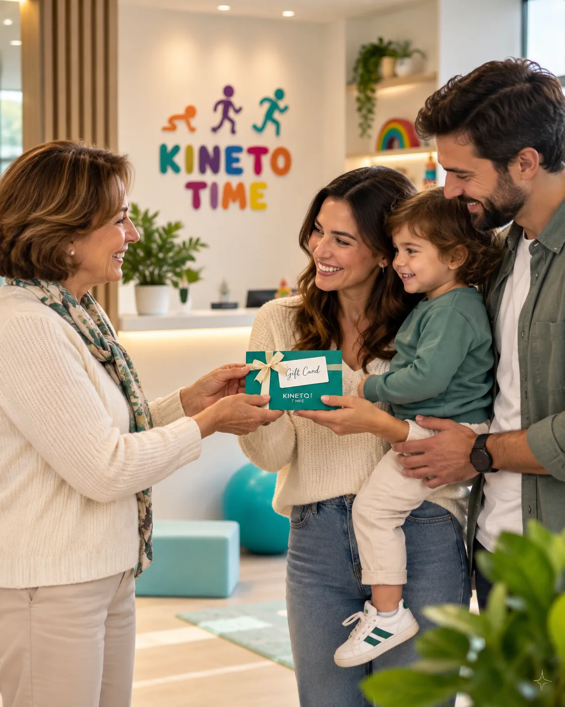 Familie primind un certificat cadou KINETO TIME